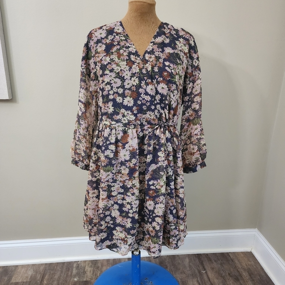 Madewell Floral Print Women's Dress Longsleeves draw string waste pockets Siz L